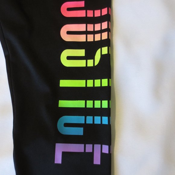 4/$14 JUSTICE girls LEGGINGS yoga ATHLETIC workout BLACK rainbow SIZE 18 - Picture 2 of 6